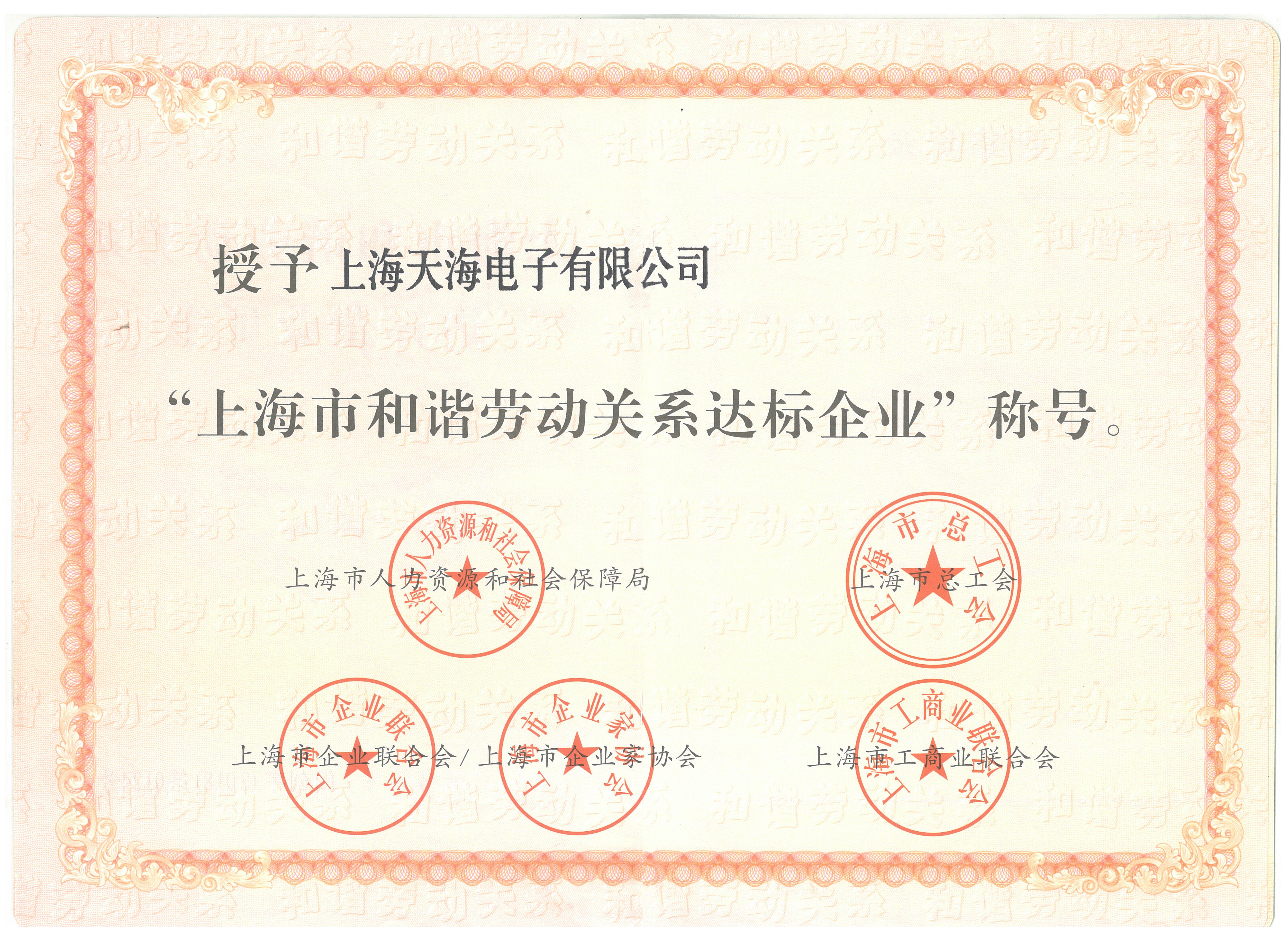 市勞動(dòng)和諧達標企業(yè)